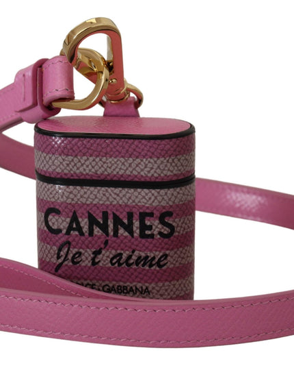 Dolce & Gabbana Pink Black Leather Strap Gold Metal Logo Airpods Case