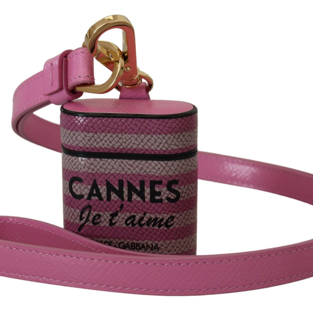 Dolce & Gabbana Pink Black Leather Strap Gold Metal Logo Airpods Case