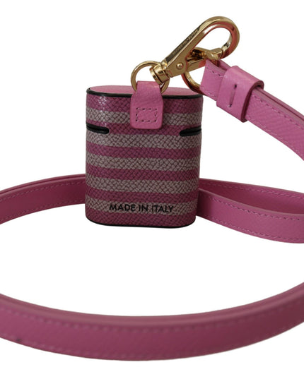 Dolce & Gabbana Pink Black Leather Strap Gold Metal Logo Airpods Case