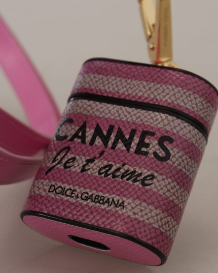 Dolce & Gabbana Pink Black Leather Strap Gold Metal Logo Airpods Case