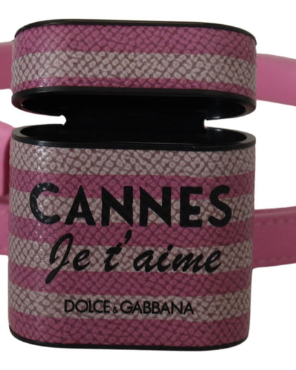 Dolce & Gabbana Pink Black Leather Strap Gold Metal Logo Airpods Case