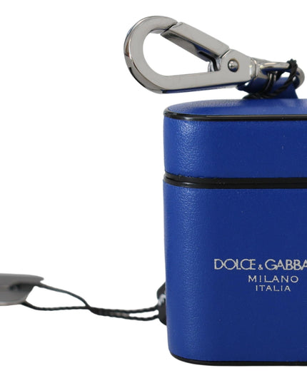 Dolce & Gabbana Blue Leather Silver Metal Logo Airpods Case