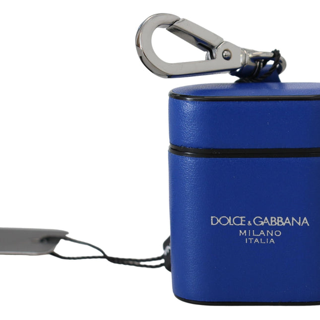 Dolce & Gabbana Blue Leather Silver Metal Logo Airpods Case