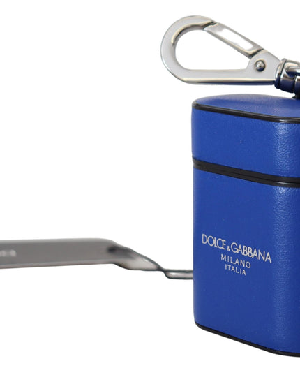 Dolce & Gabbana Blue Leather Silver Metal Logo Airpods Case