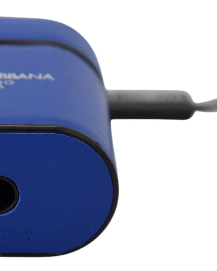 Dolce & Gabbana Blue Leather Silver Metal Logo Airpods Case