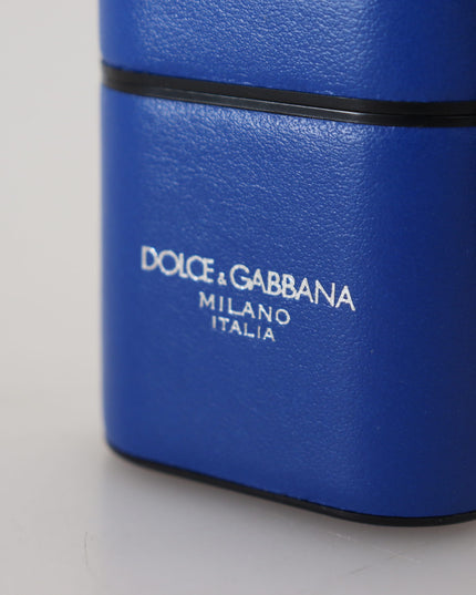 Dolce & Gabbana Blue Leather Silver Metal Logo Airpods Case