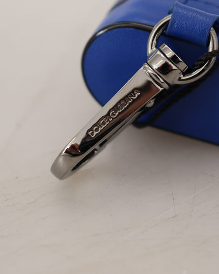 Dolce & Gabbana Blue Leather Silver Metal Logo Airpods Case