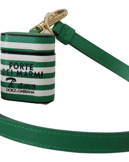Dolce & Gabbana Green Leather Strap Gold Metal Logo Airpods Case