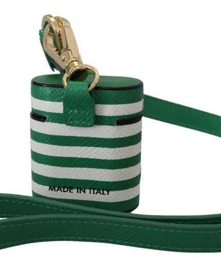 Dolce & Gabbana Green Leather Strap Gold Metal Logo Airpods Case