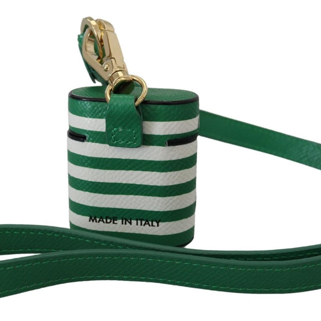 Dolce & Gabbana Green Leather Strap Gold Metal Logo Airpods Case