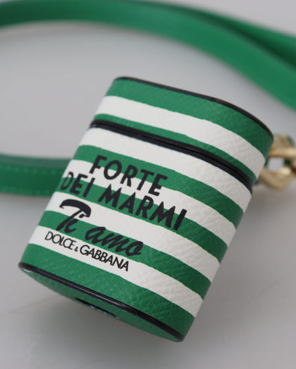 Dolce & Gabbana Green Leather Strap Gold Metal Logo Airpods Case