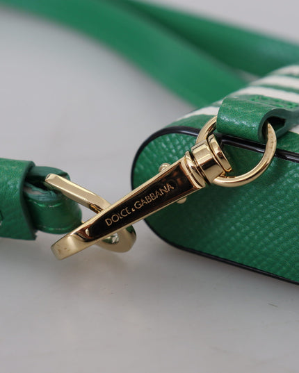 Dolce & Gabbana Green Leather Strap Gold Metal Logo Airpods Case
