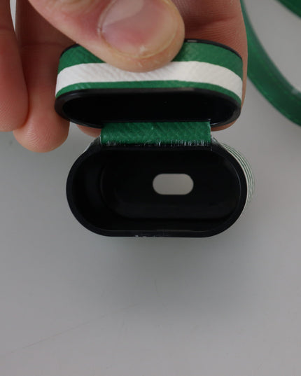 Dolce & Gabbana Green Leather Strap Gold Metal Logo Airpods Case