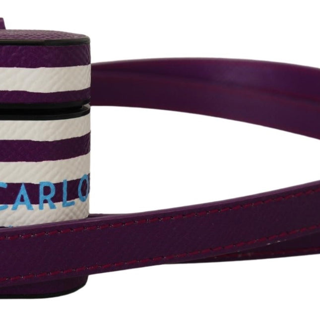 Dolce & Gabbana Purple Leather Strap Gold Metal Logo Airpods Case