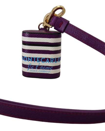 Dolce & Gabbana Purple Leather Strap Gold Metal Logo Airpods Case