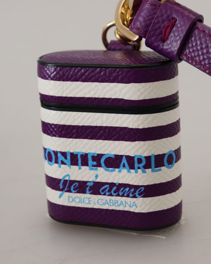Dolce & Gabbana Purple Leather Strap Gold Metal Logo Airpods Case