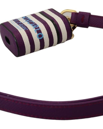 Dolce & Gabbana Purple Leather Strap Gold Metal Logo Airpods Case