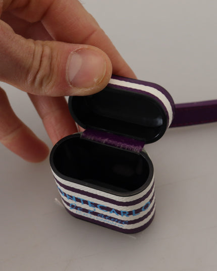 Dolce & Gabbana Purple Leather Strap Gold Metal Logo Airpods Case
