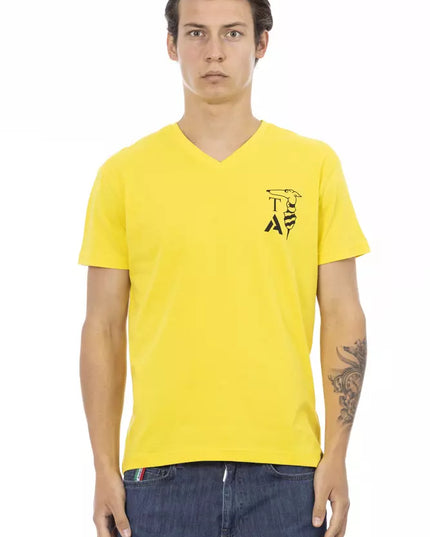 Trussardi Action Yellow Cotton Men V-Neck T-Shirt
