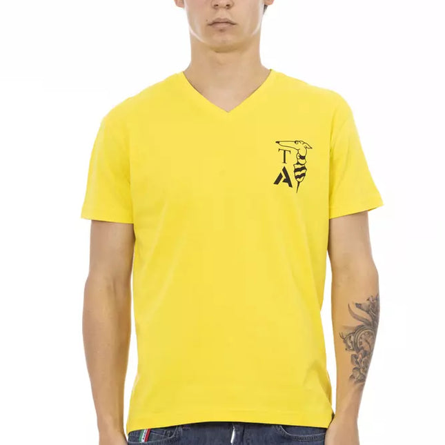 Trussardi Action Yellow Cotton Men V-Neck T-Shirt