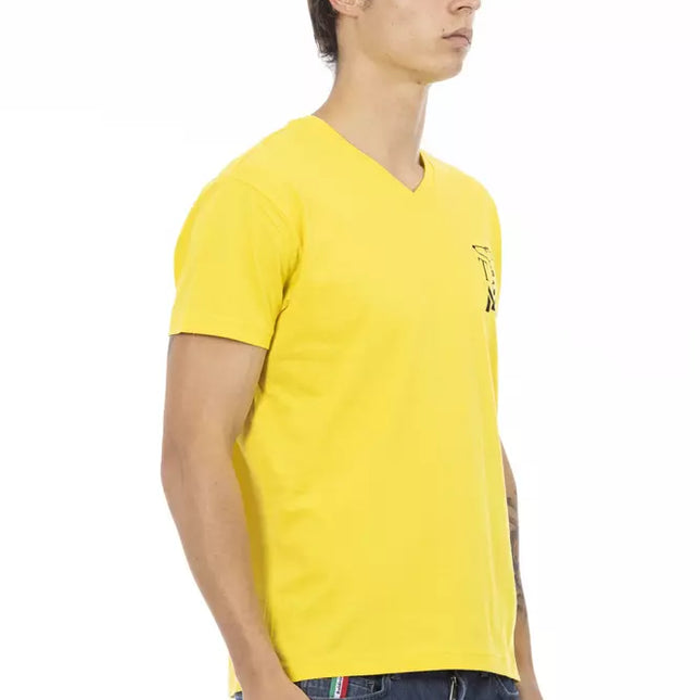 Trussardi Action Yellow Cotton Men V-Neck T-Shirt