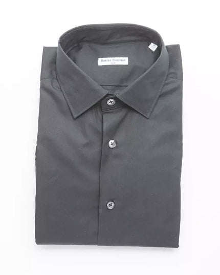 Robert Friedman Black Cotton Men's Slim Shirt