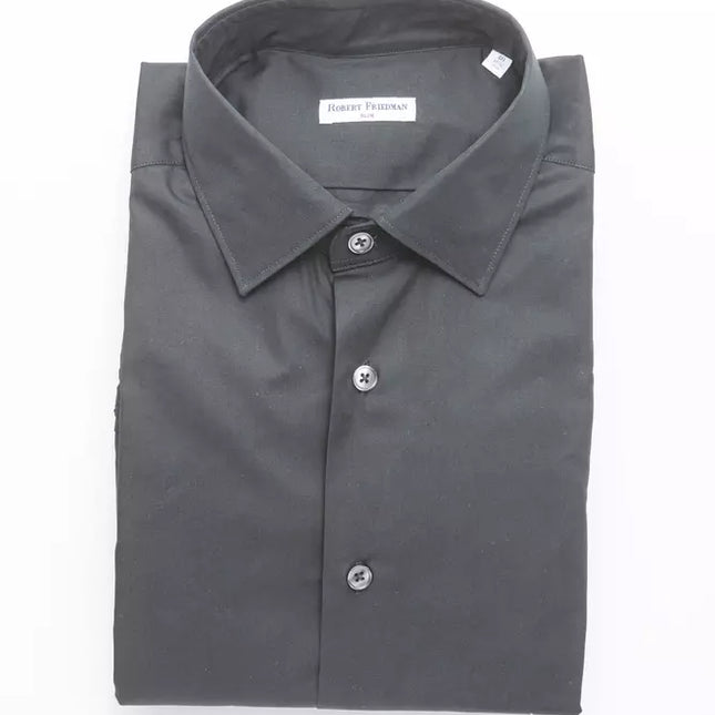 Robert Friedman Black Cotton Men's Slim Shirt