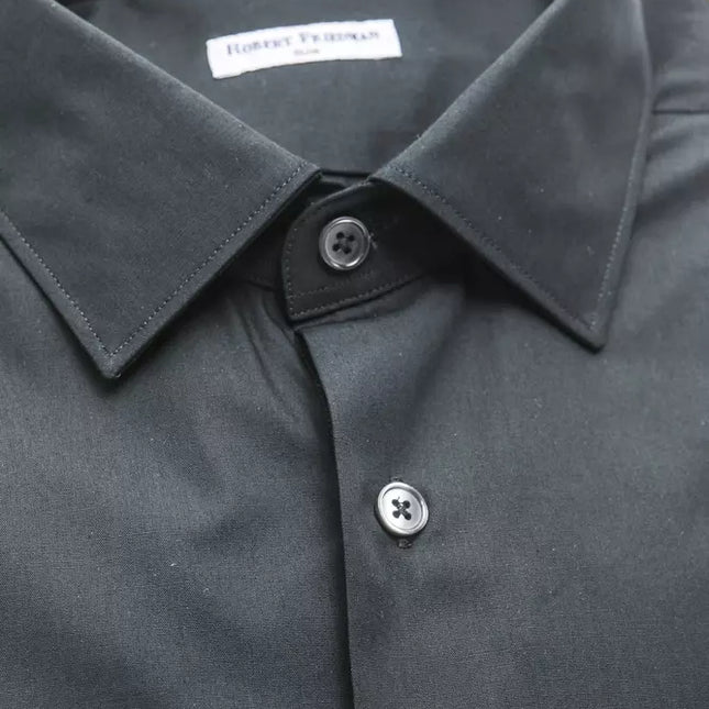 Robert Friedman Black Cotton Men's Slim Shirt