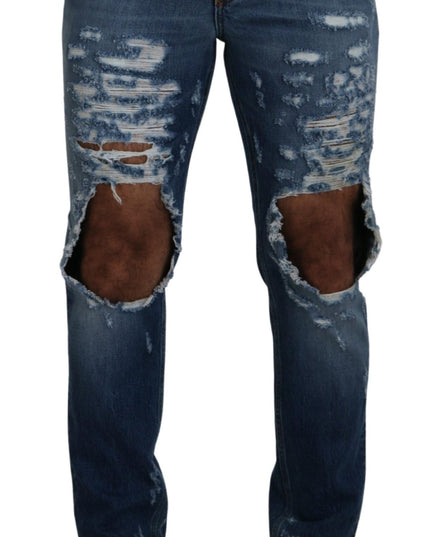 Dolce & Gabbana Blue Cotton Tattered Men Denim Jeans