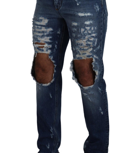 Dolce & Gabbana Blue Cotton Tattered Men Denim Jeans