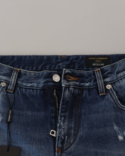 Dolce & Gabbana Blue Cotton Tattered Men Denim Jeans
