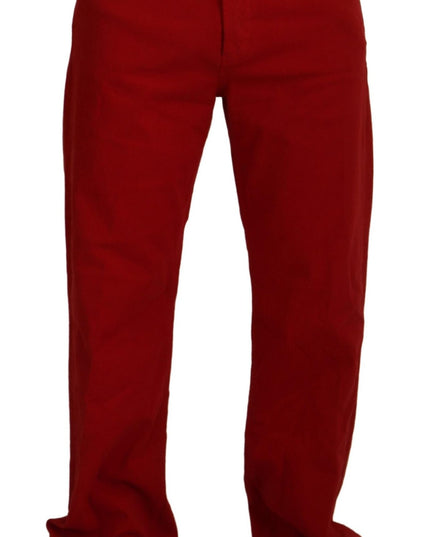 Dolce & Gabbana Red Cotton Straight Fit Men Denim Jeans