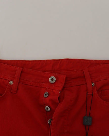Dolce & Gabbana Red Cotton Straight Fit Men Denim Jeans