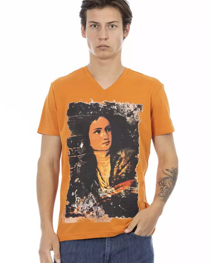 Trussardi Action Orange Cotton Men's V-Neck T-Shirt