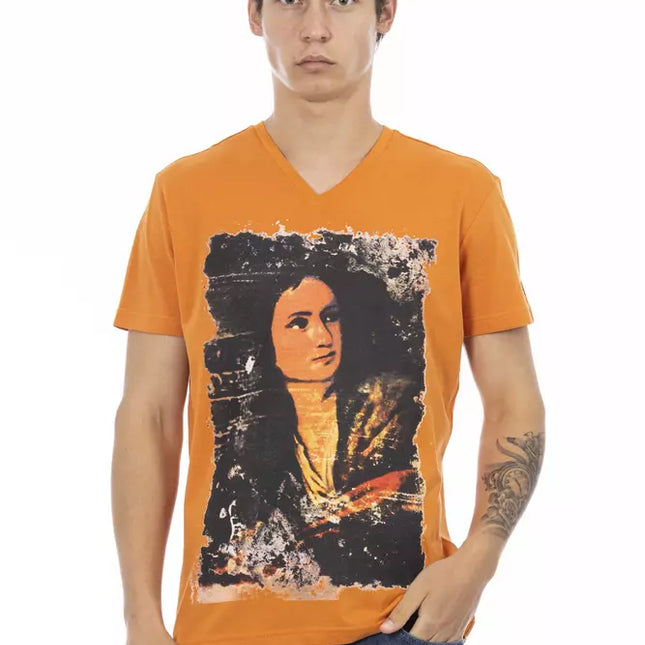Trussardi Action Orange Cotton Men's V-Neck T-Shirt