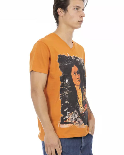 Trussardi Action Orange Cotton Men's V-Neck T-Shirt