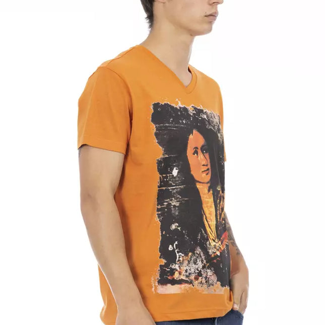 Trussardi Action Orange Cotton Men's V-Neck T-Shirt
