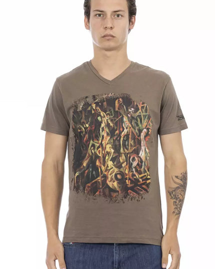 Trussardi Action Brown Cotton Men's V-Neck T-Shirt
