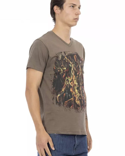 Trussardi Action Brown Cotton Men's V-Neck T-Shirt