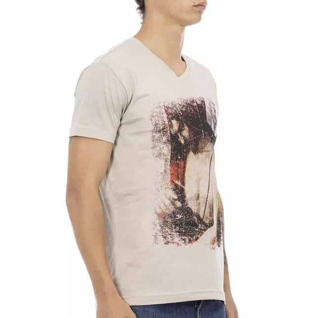 Trussardi Action Beige Cotton Men V-neck T-shirt