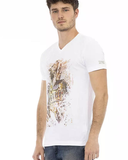 Trussardi Action White Cotton Men's V-Neck T-Shirt