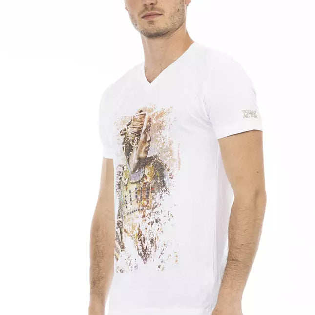Trussardi Action White Cotton Men's V-Neck T-Shirt