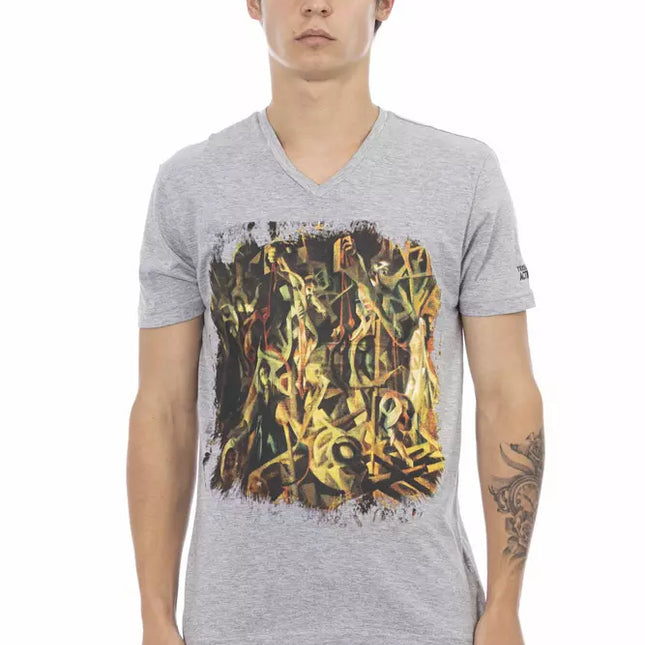 Trussardi Action Gray Cotton Men's V-Neck T-Shirt