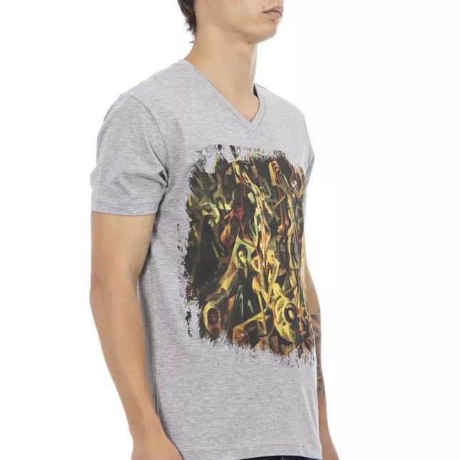 Trussardi Action Gray Cotton Men's V-Neck T-Shirt