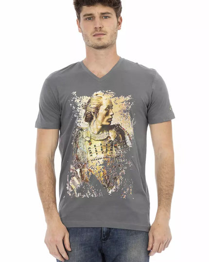Trussardi Action Gray Cotton Men's V-Neck T-Shirt