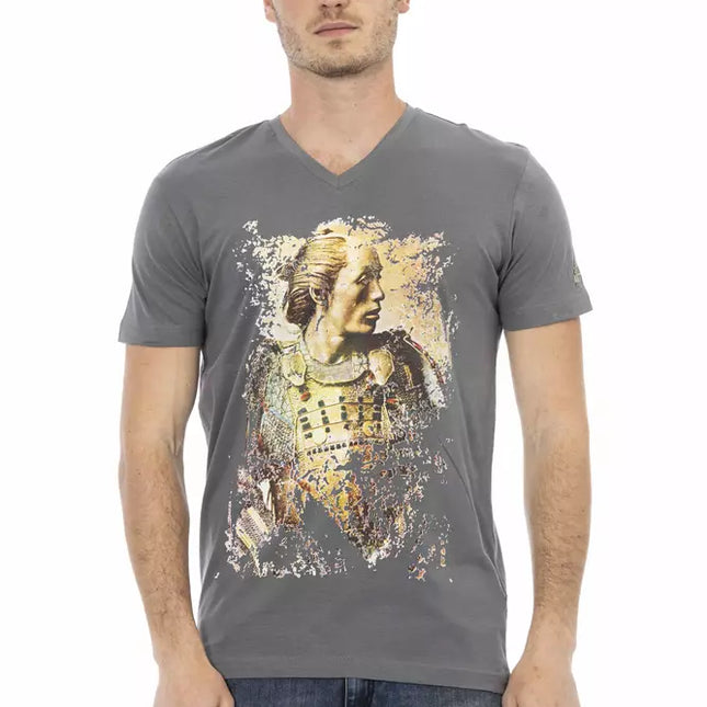 Trussardi Action Gray Cotton Men's V-Neck T-Shirt