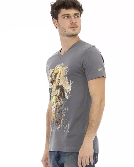Trussardi Action Gray Cotton Men's V-Neck T-Shirt