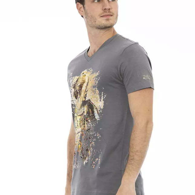 Trussardi Action Gray Cotton Men's V-Neck T-Shirt