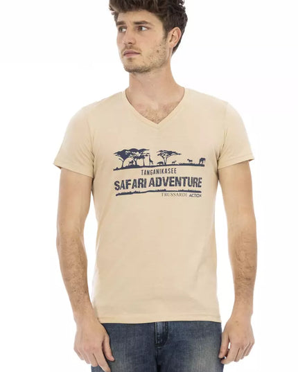 Trussardi Action Beige Cotton Men T-Shirt