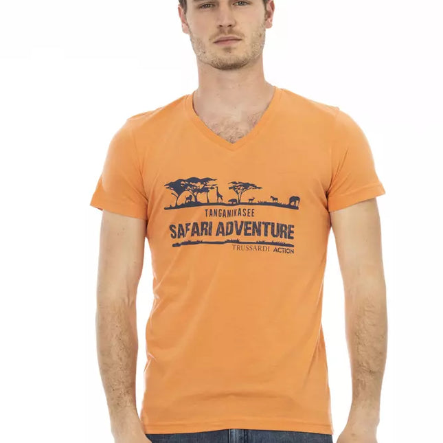 Trussardi Action Orange Cotton Men's V-Neck T-Shirt